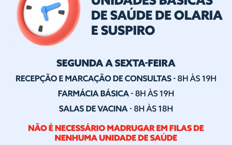 Postos de saúde Olaria e Suspiro com horário estendido