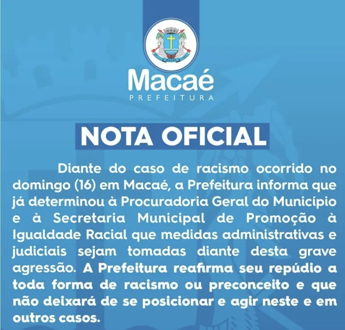 Governo emite Nota Oficial repudiando caso de racismo em quiosque e anunciando medidas