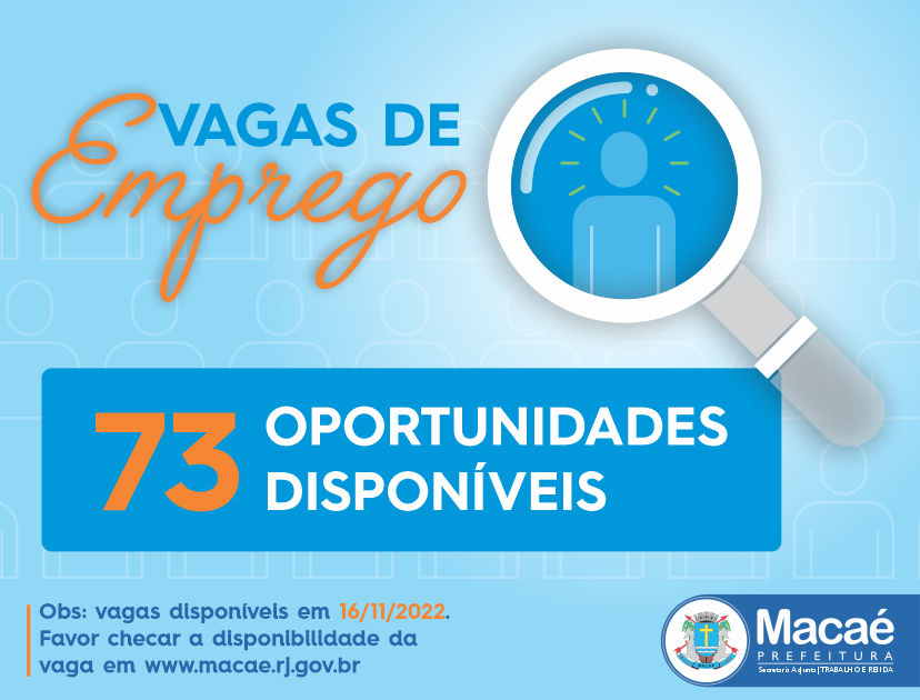 Prefeitura divulga 73 vagas de emprego