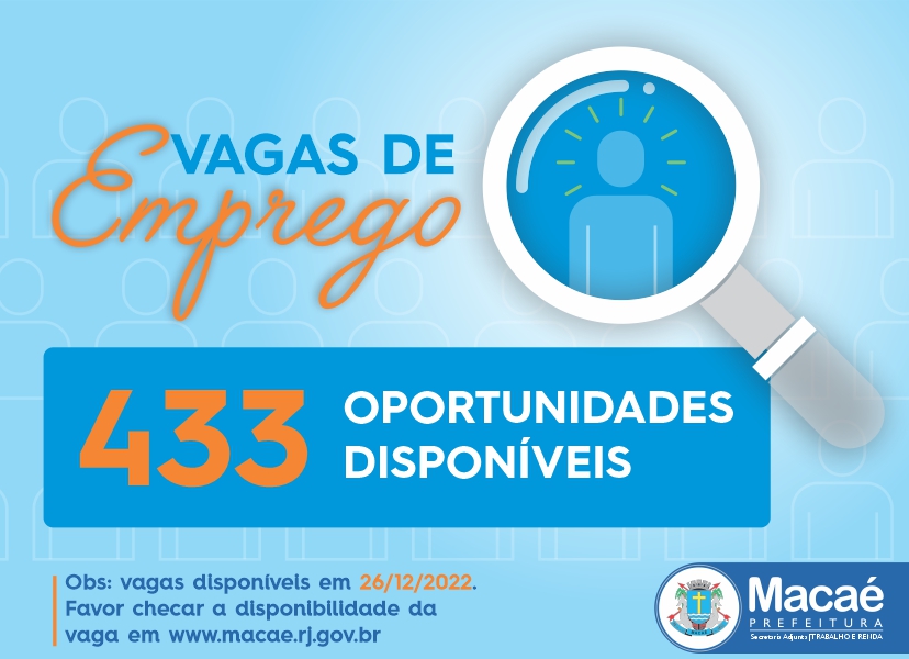 Prefeitura divulga 433 vagas de emprego esta semana