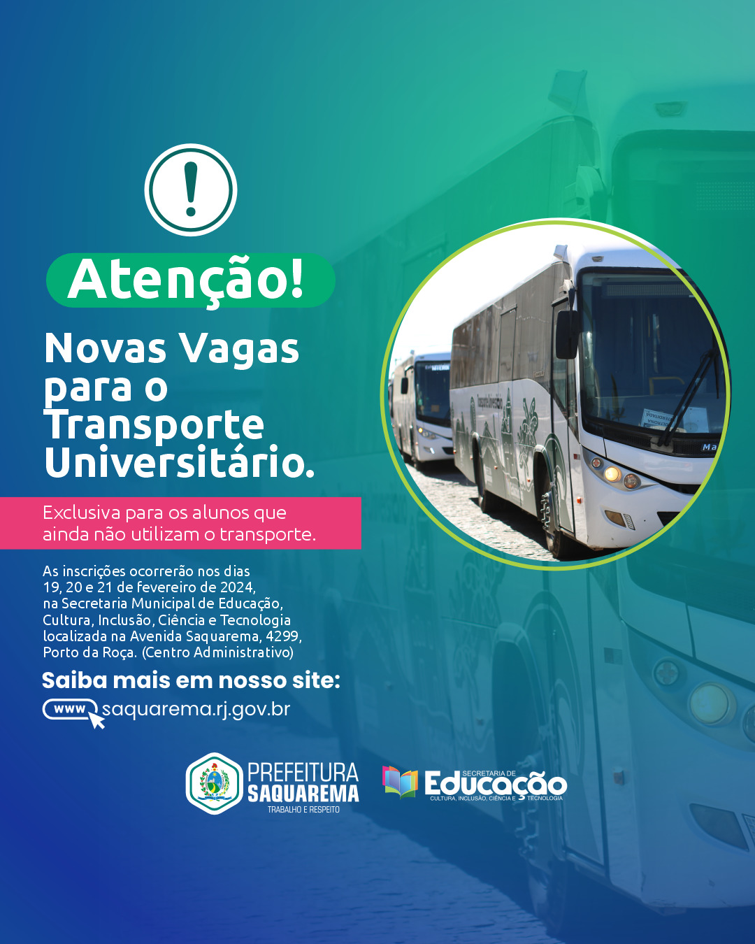 Prefeitura oferece novas vagas para o Transporte Universitário