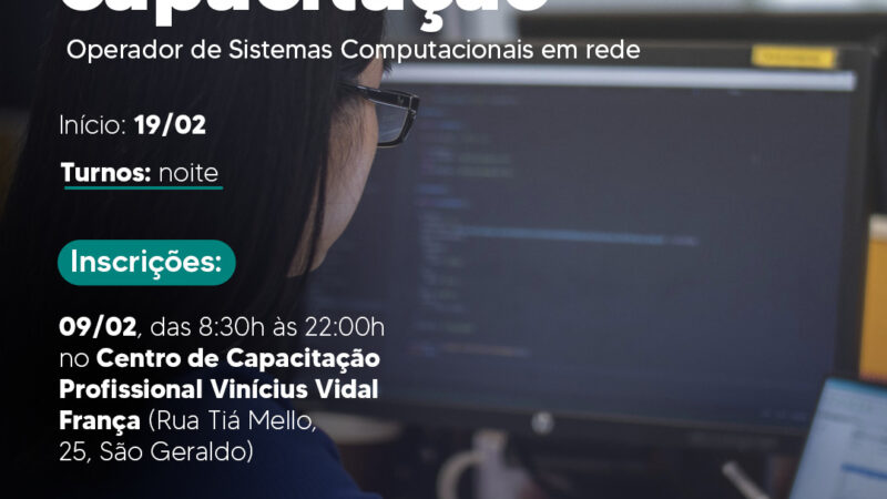 Prefeitura oferece curso gratuito de Operador de Sistemas de Computação