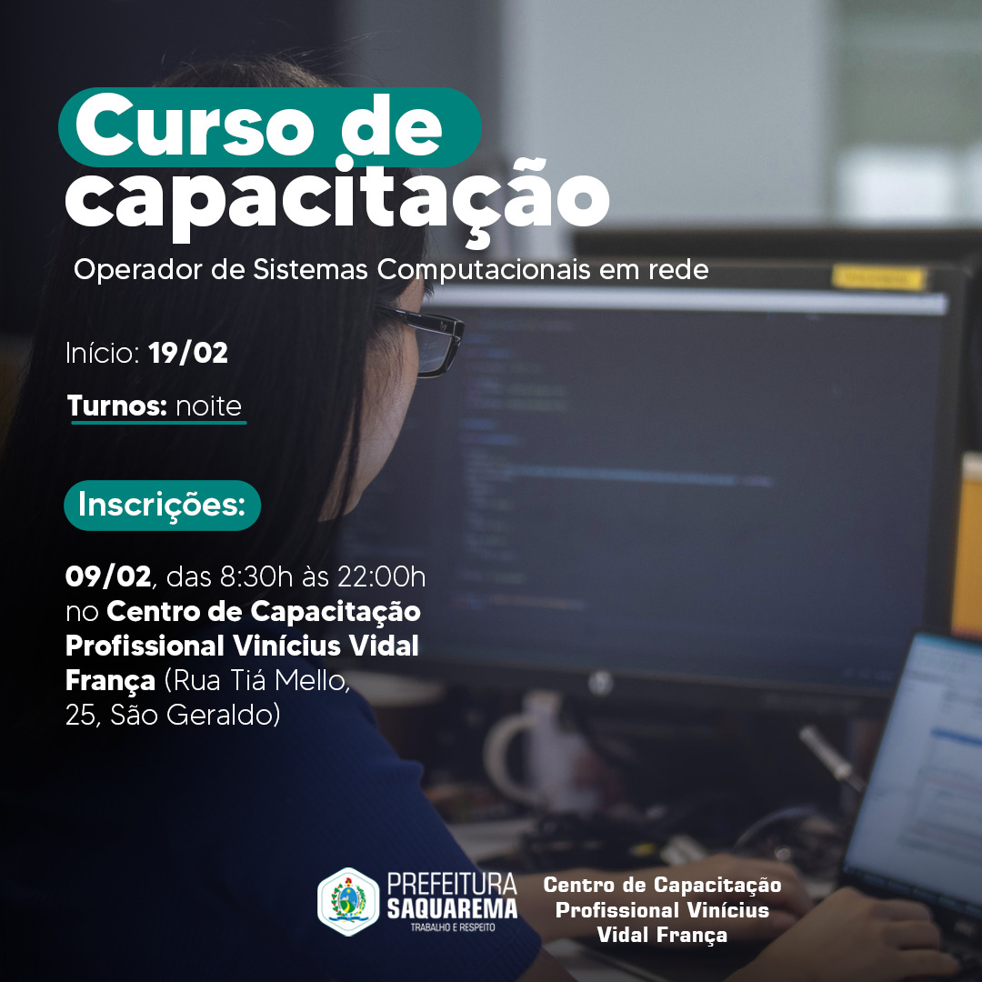 Prefeitura oferece curso gratuito de Operador de Sistemas de Computação