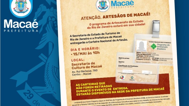 Artesãos macaenses receberão a Carteira Nacional no próximo dia 15