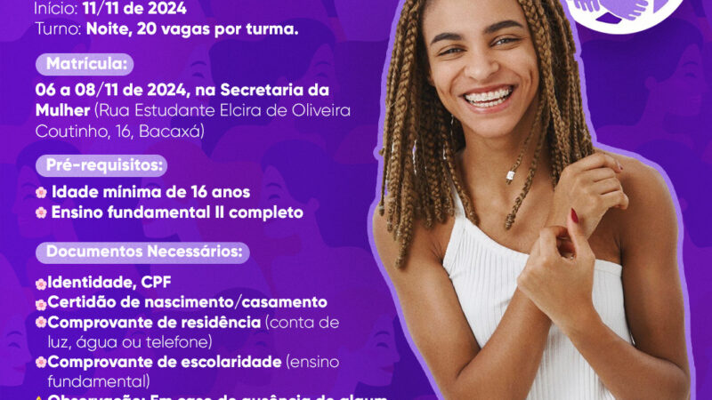 Prefeitura oferece curso gratuito para mulheres saquaremenses