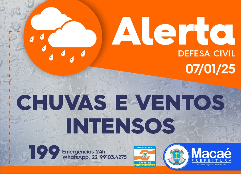 Defesa Civil alerta para chuvas e ventos intensos – 07/01/2025