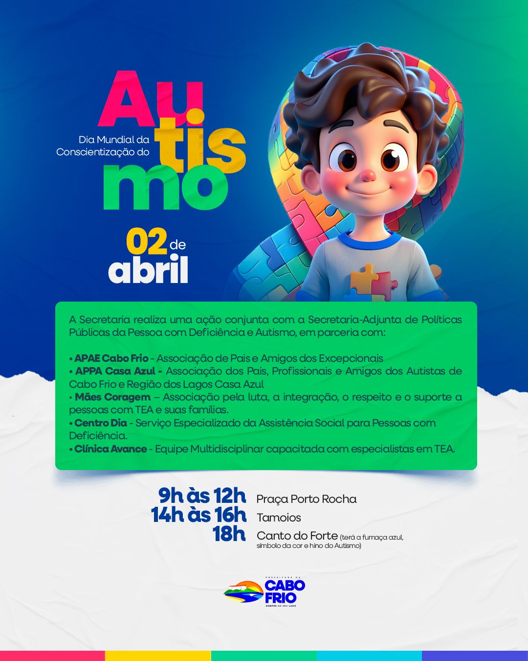 Cabo Frio realiza eventos pelo Dia Mundial de Conscientização do Autismo nesta quarta-feira