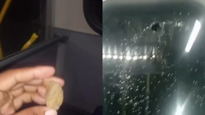 Impacto de pedra atirada contra ônibus assusta passageiros em Araruama