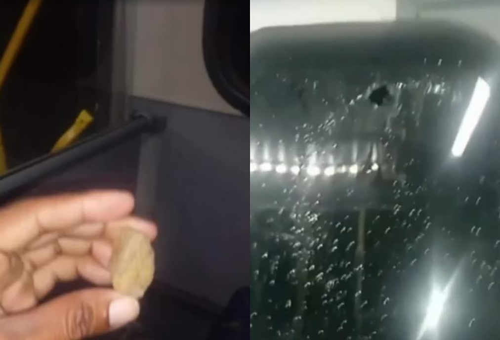 Impacto de pedra atirada contra ônibus assusta passageiros em Araruama