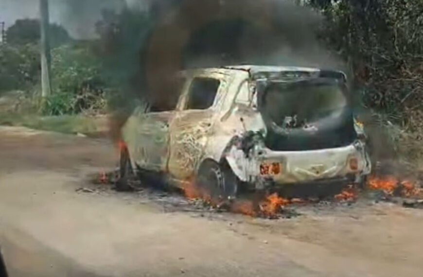 Ocorrência com carro incendiado complica circulação na Avenida do Contorno em Cabo Frio