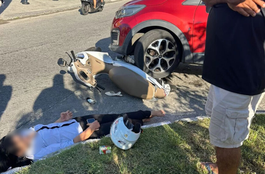 Batida entre carro e moto é registrada na manhã desta quarta-feira em Cabo Frio
